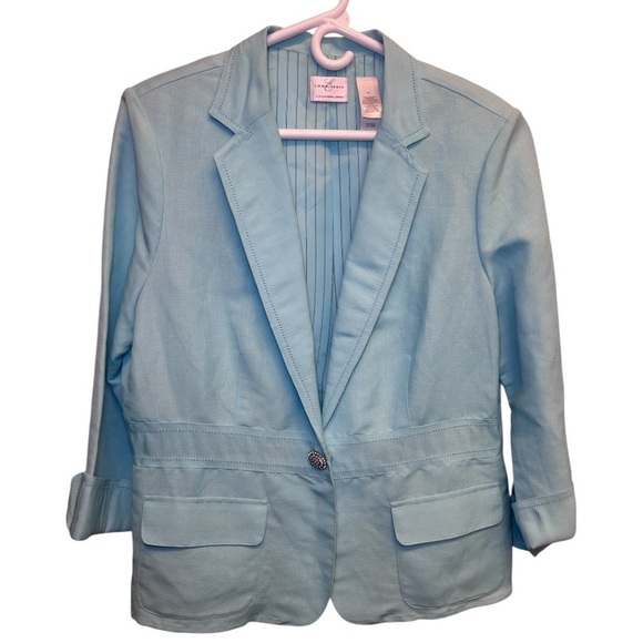 Emma & James Linen Jacket Blazer Light Blue Cuffed Sleeve Women’s Size 14 - Picture 9 of 9